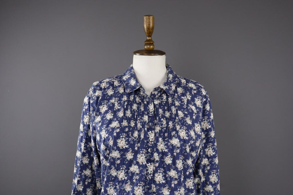 Laura Ashleyn Blue Floral Long Sleeve Blouse Shirt – Size 10