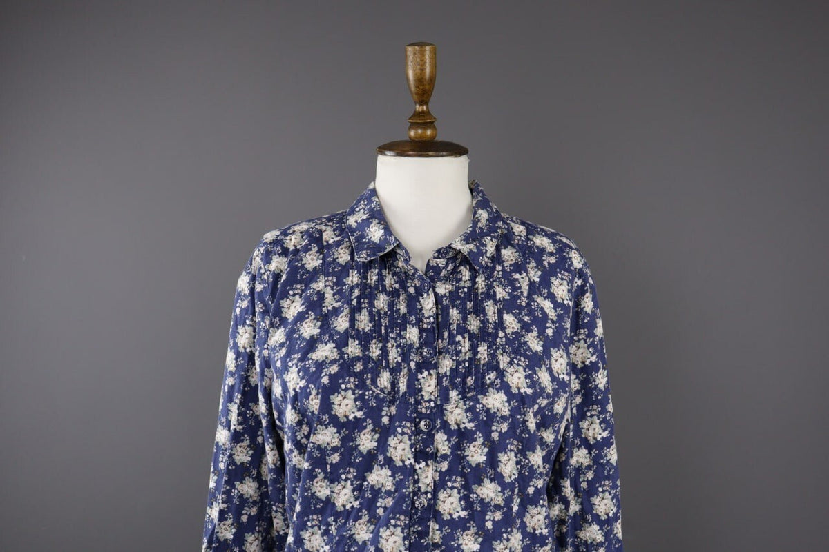 Laura Ashleyn Blue Floral Long Sleeve Blouse Shirt – Size 10