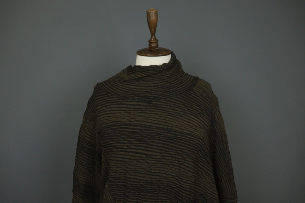 OSKA Brown Black Striped Viscose Blend Seersucker Long Sleeve Blouse Top – Size 1
