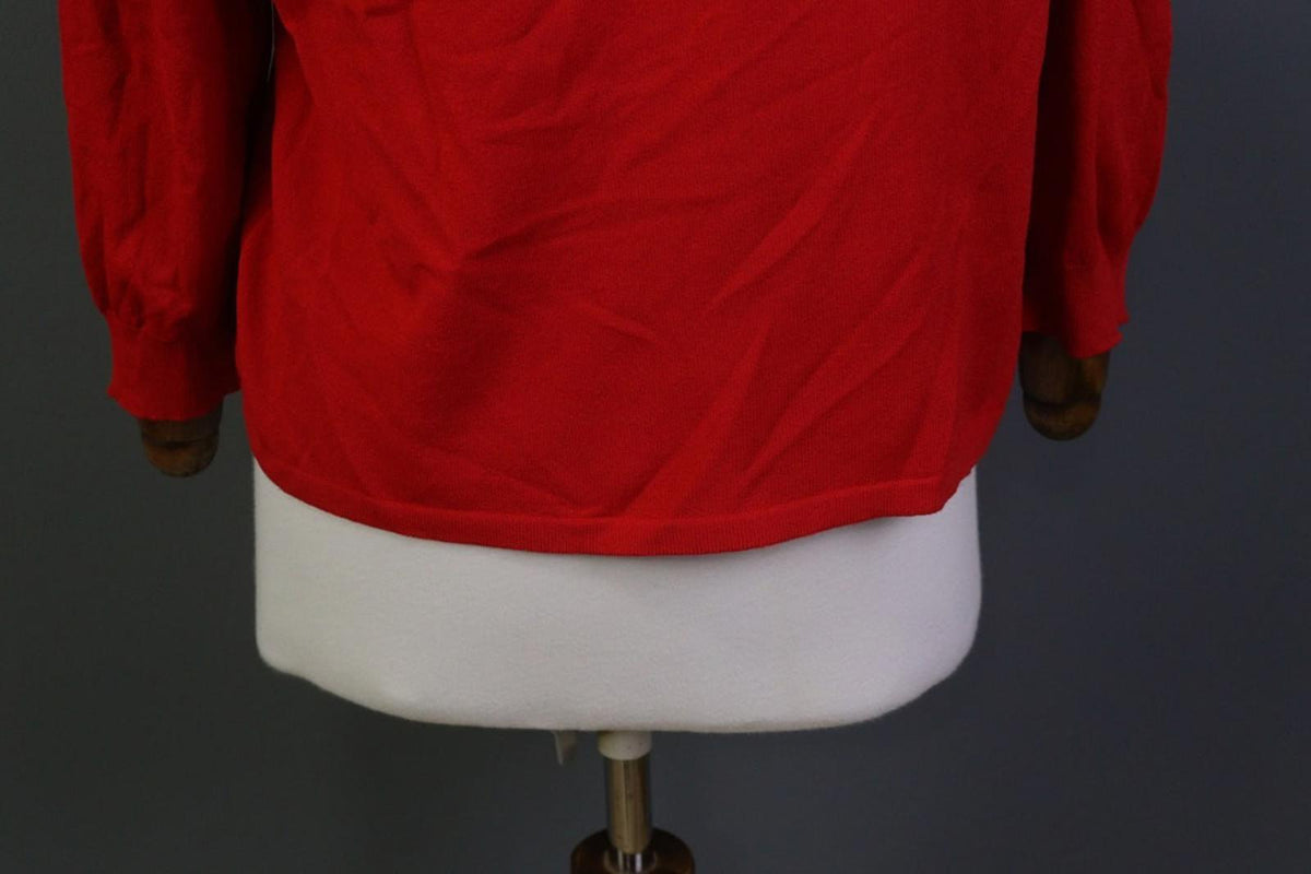BURBERRY Red Viscose Knitted V-Neck Raglan Sleeve Pullover Sweater – Size 46