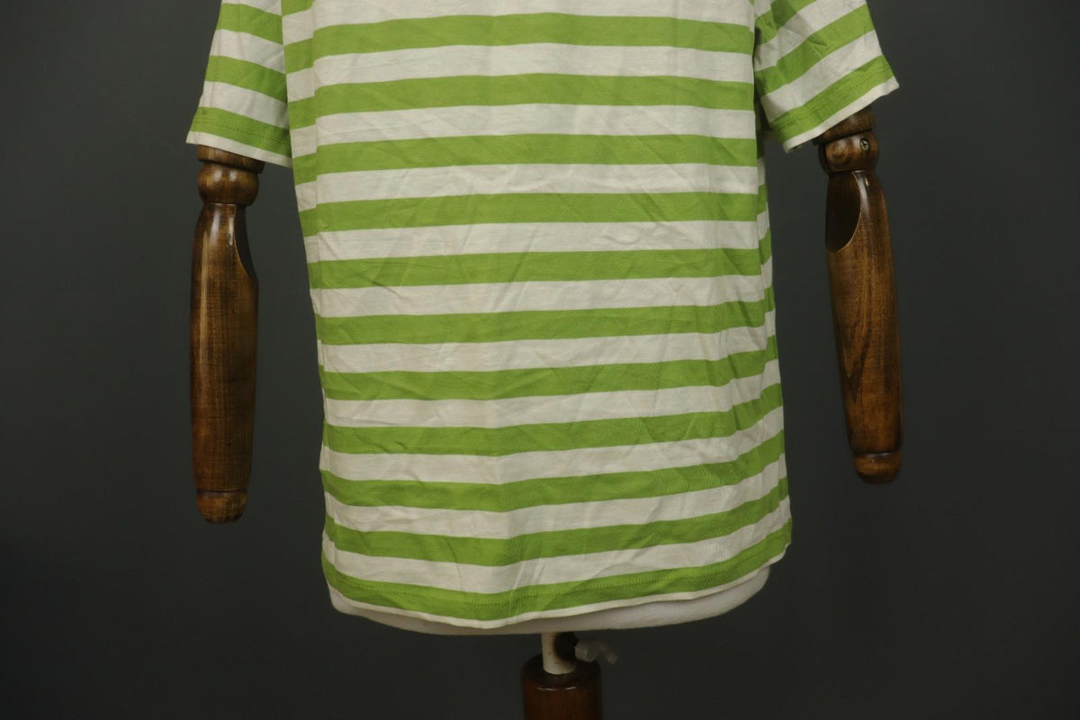 GUDRUN SJODEN White Green Striped 100% Cotton Crew Neck Pullover T-Shirt – Size L