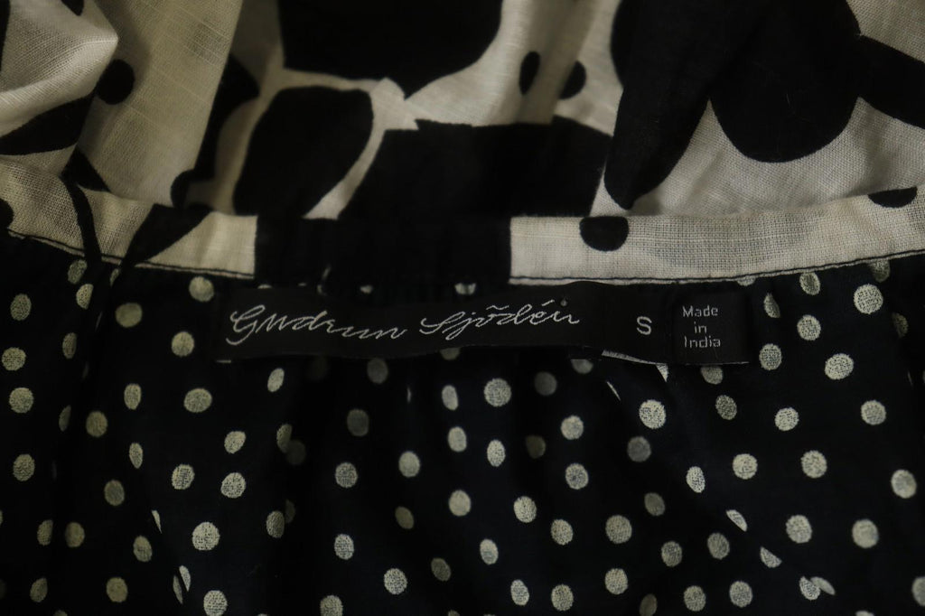 GUDRUN SJODEN White Black Floral Cotton Long Sleeve Button Front Blouse Top Sz S