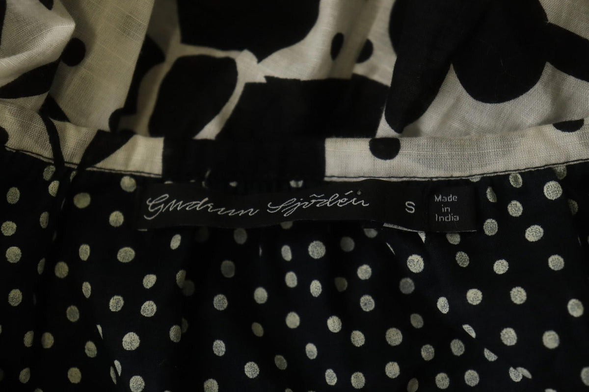 GUDRUN SJODEN White Black Floral Cotton Long Sleeve Button Front Blouse Top Sz S