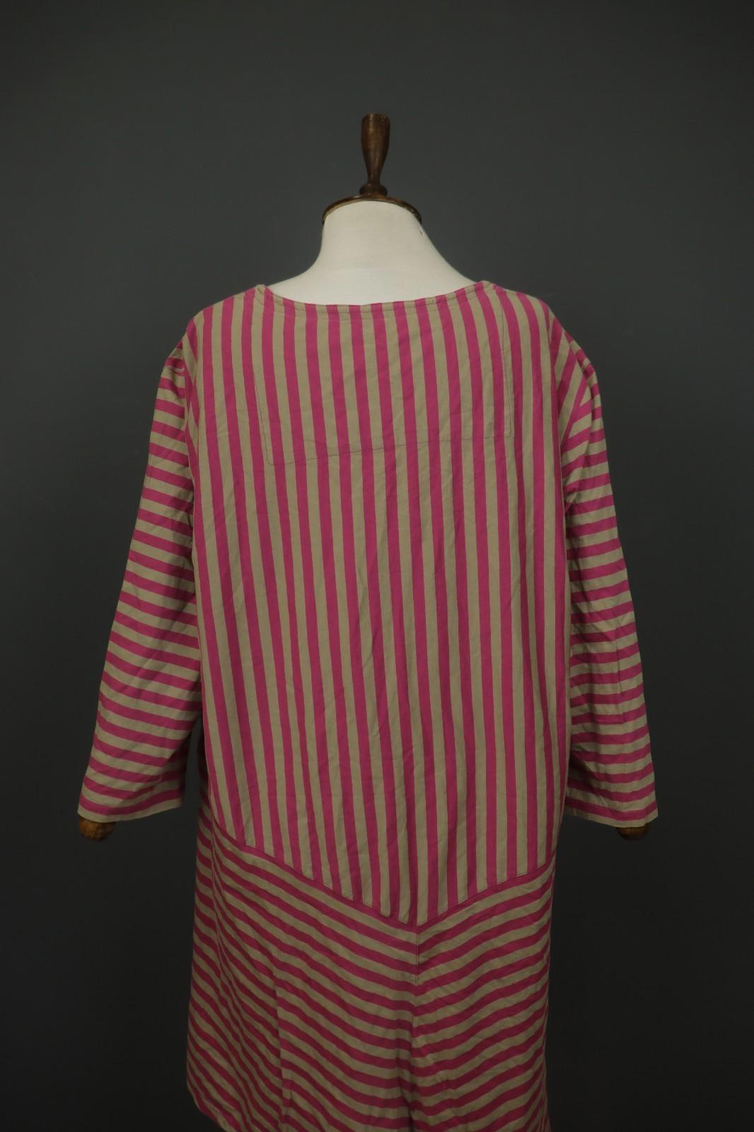 GUDRUN SJODEN Pink Tan Striped Organic Cotton Round Neck Maxi Dress – Size 2XL