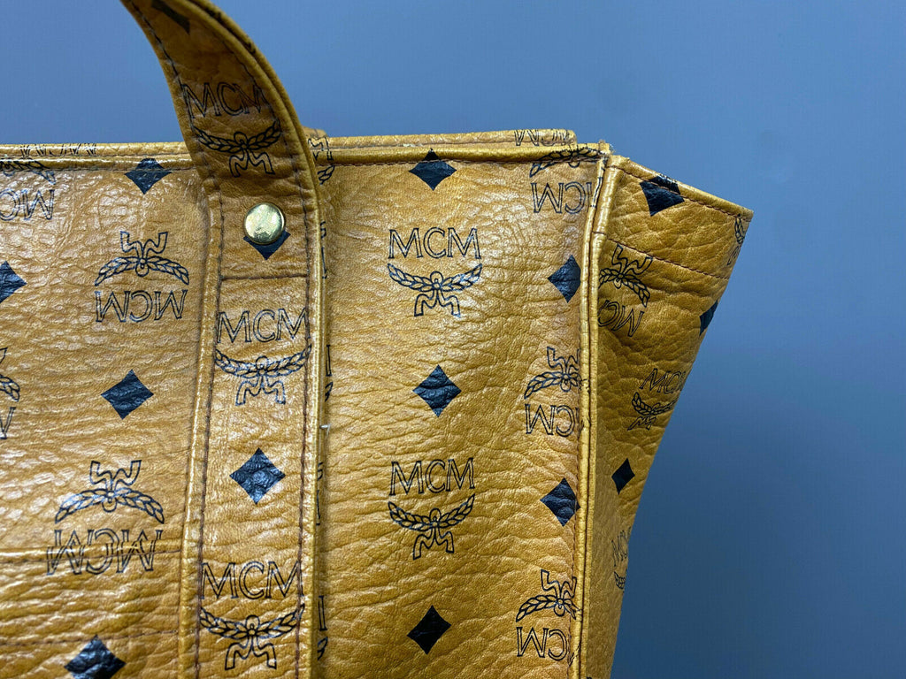 MCM Brown Leather Monogram Logo Tote Bag Shoulder Bag – Women's