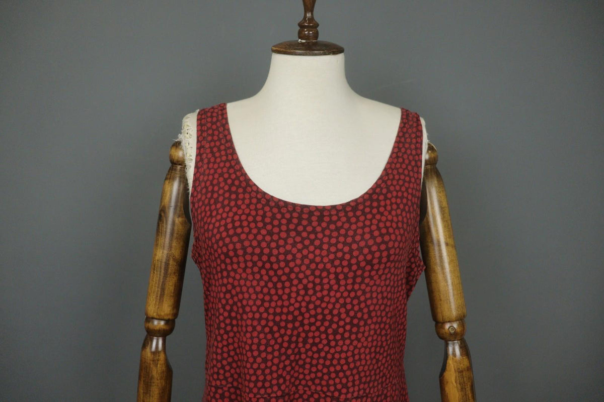 GUDRUN SJODEN Maroon Red Polka Dot Casual Round Neck Wide Strap Tank Dress Sz L