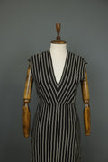 MAX MARA Black White Striped Viscose Deep V-Neck Back Zip Sheath Dress – Size S