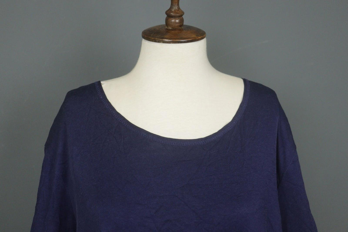 GUDRUN SJODEN Navy Cotton Long Sleeve Asymmetrical Hem Shift Dress – Size 2XL