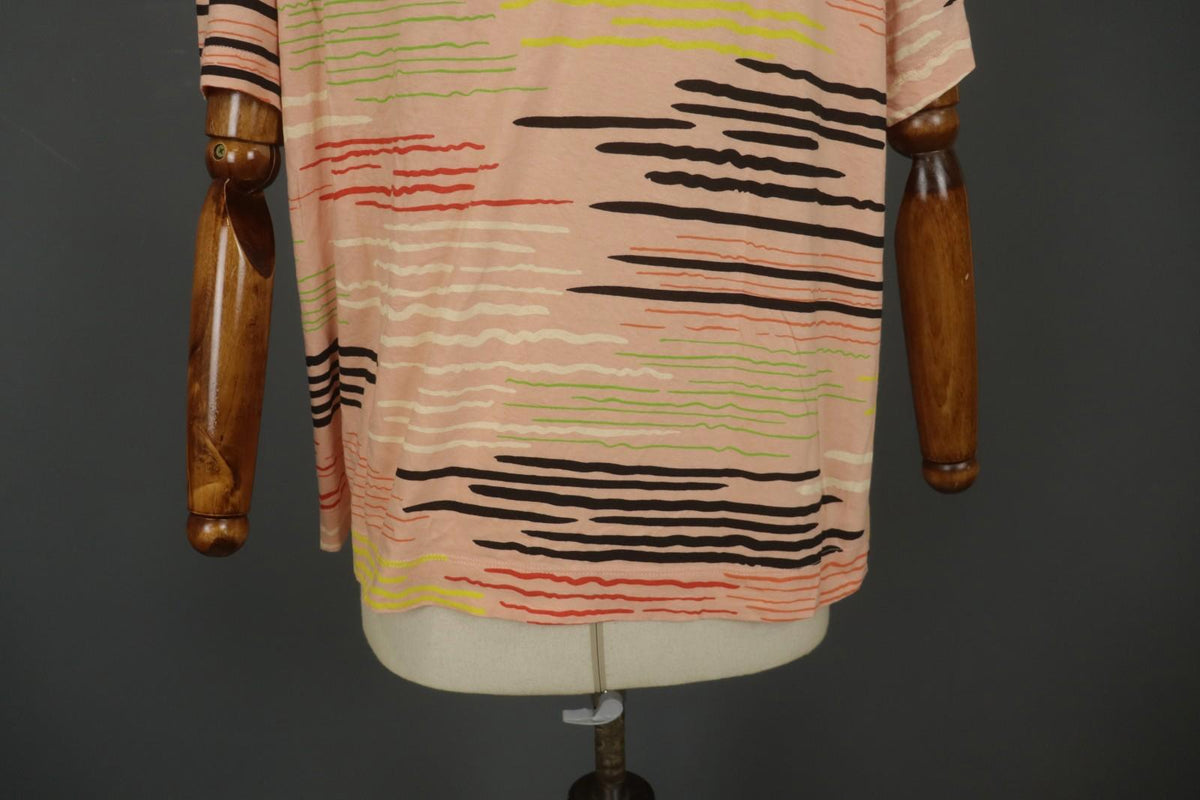 GUDRUN SJODEN Multi Striped Cotton Short Sleeve V-Neck Pullover Blouse Top Sz L