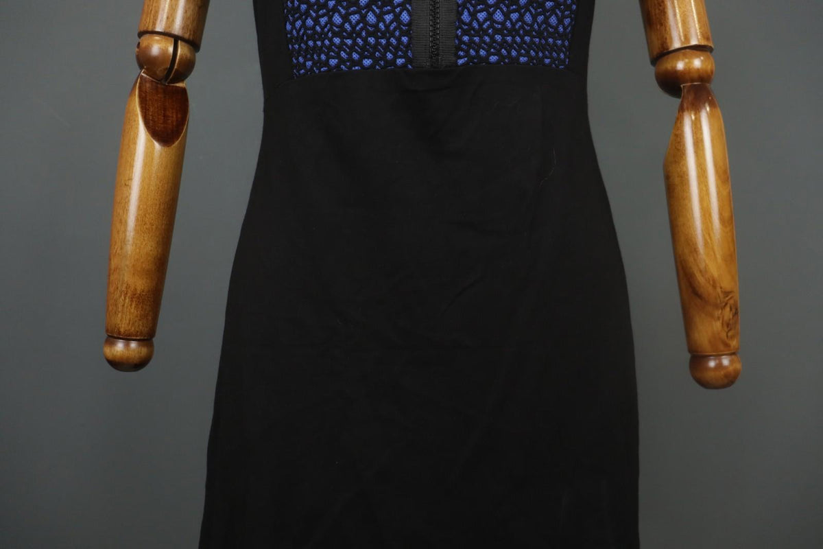 COP COPINE Blue & Black Round Neck Short Sleeve Zip-Up A-Line Dress – Size 40