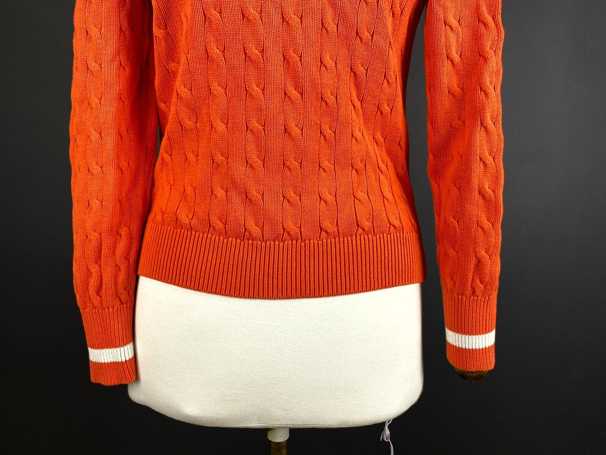 Lauren Active Ralph Lauren Orange Zip Cable Knit Sweater Track Jacket – Size S