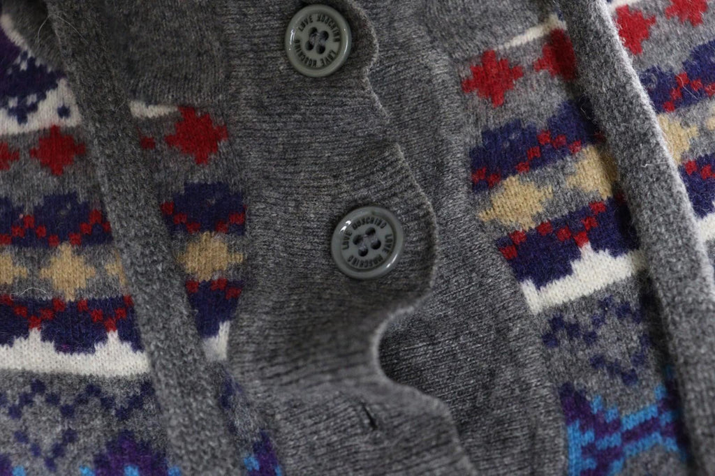LOVE MOSCHINO Colorful Fair Isle Knit Hoodie Sweater – Size 42