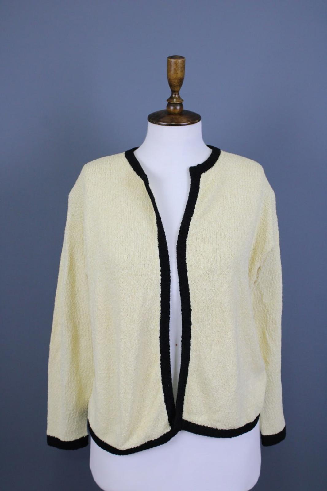 DOLCE & GABBANA Beige Black Lined Cotton Long Sleeve Open Front Cardigan M/L