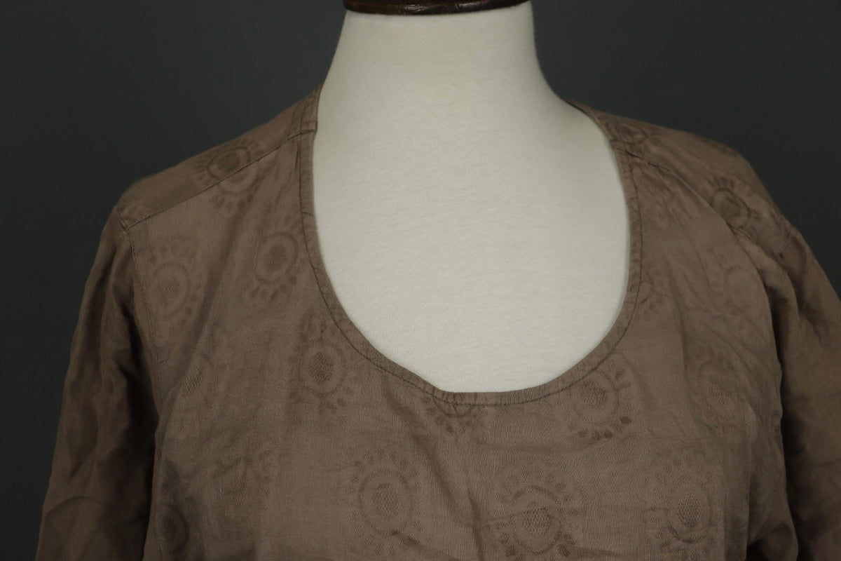 GUDRUN SJODEN Brown Elephant Print 3/4 Sleeve Round Neck Shift Dress – Size S