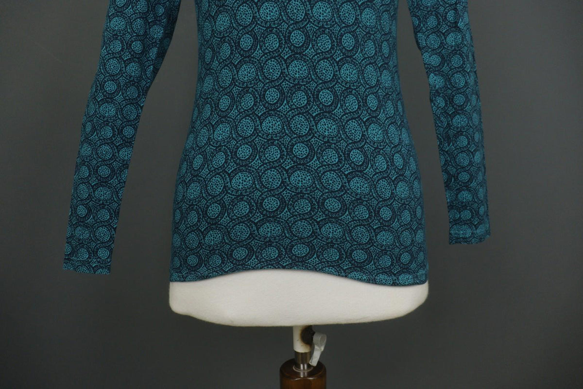 MARIMEKKO Teal Geometric Print Cotton Round Neck Long Sleeve Blouse Top – Size S