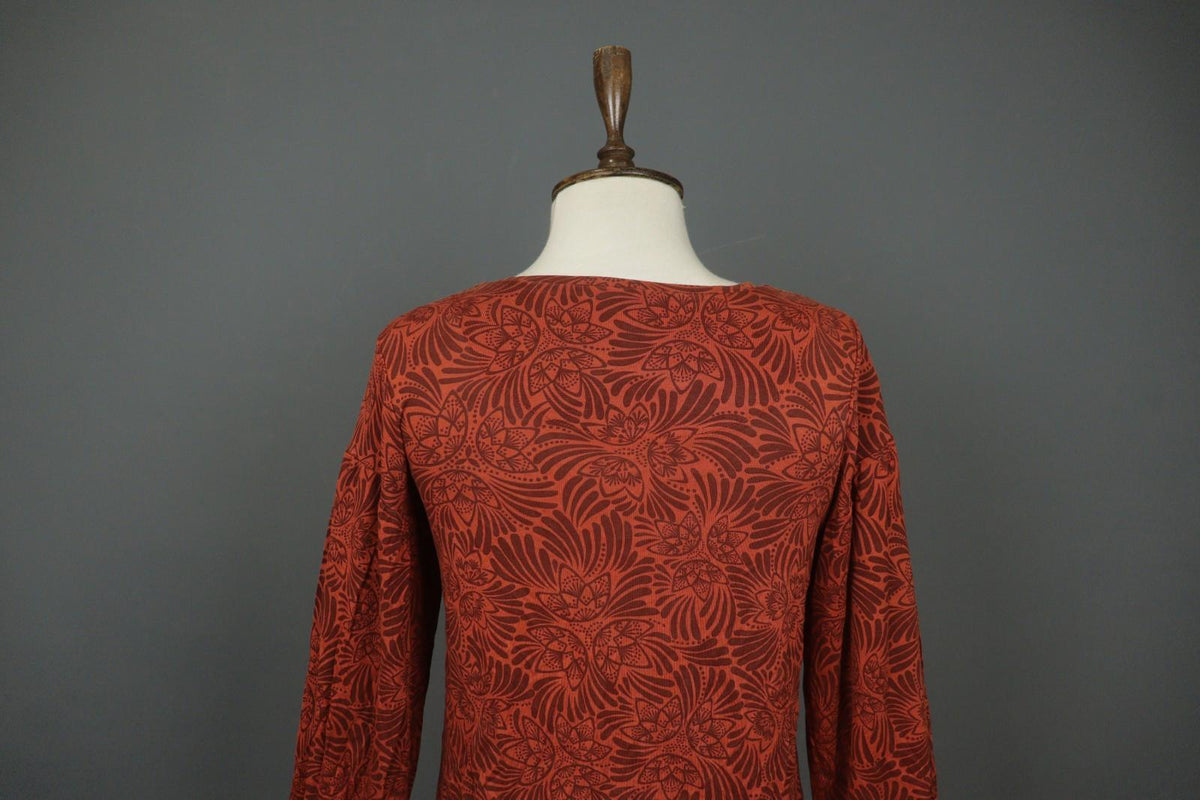 GUDRUN SJODEN Orange Floral Long Sleeve Round Neck Pullover Knit Top – Size S