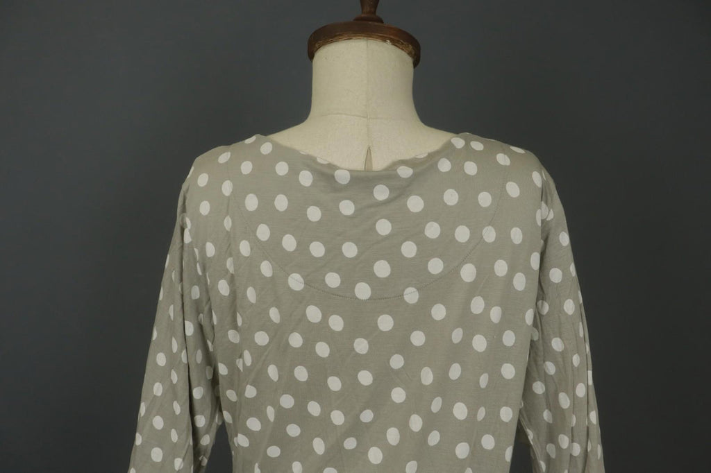 GUDRUN SJODEN Gray Polka Dot Lyocell Long Sleeve Round Neck Blouse Top – Size L