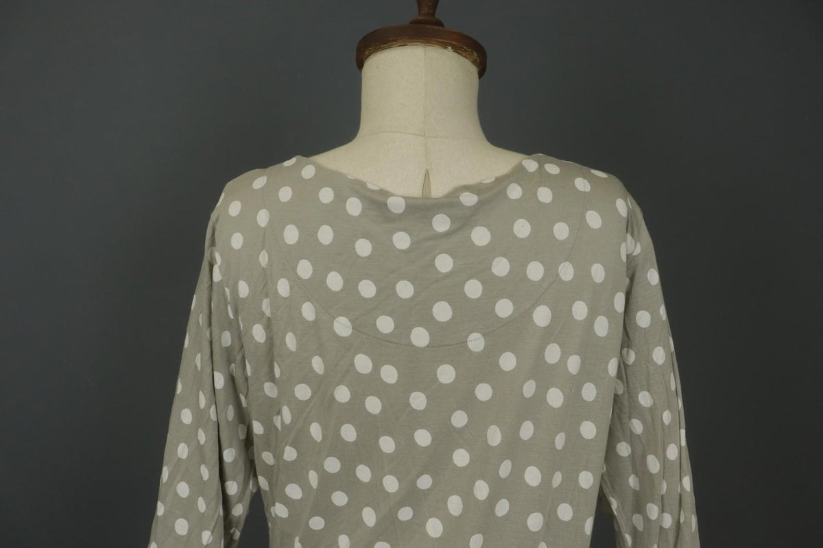 GUDRUN SJODEN Gray Polka Dot Lyocell Long Sleeve Round Neck Blouse Top – Size L
