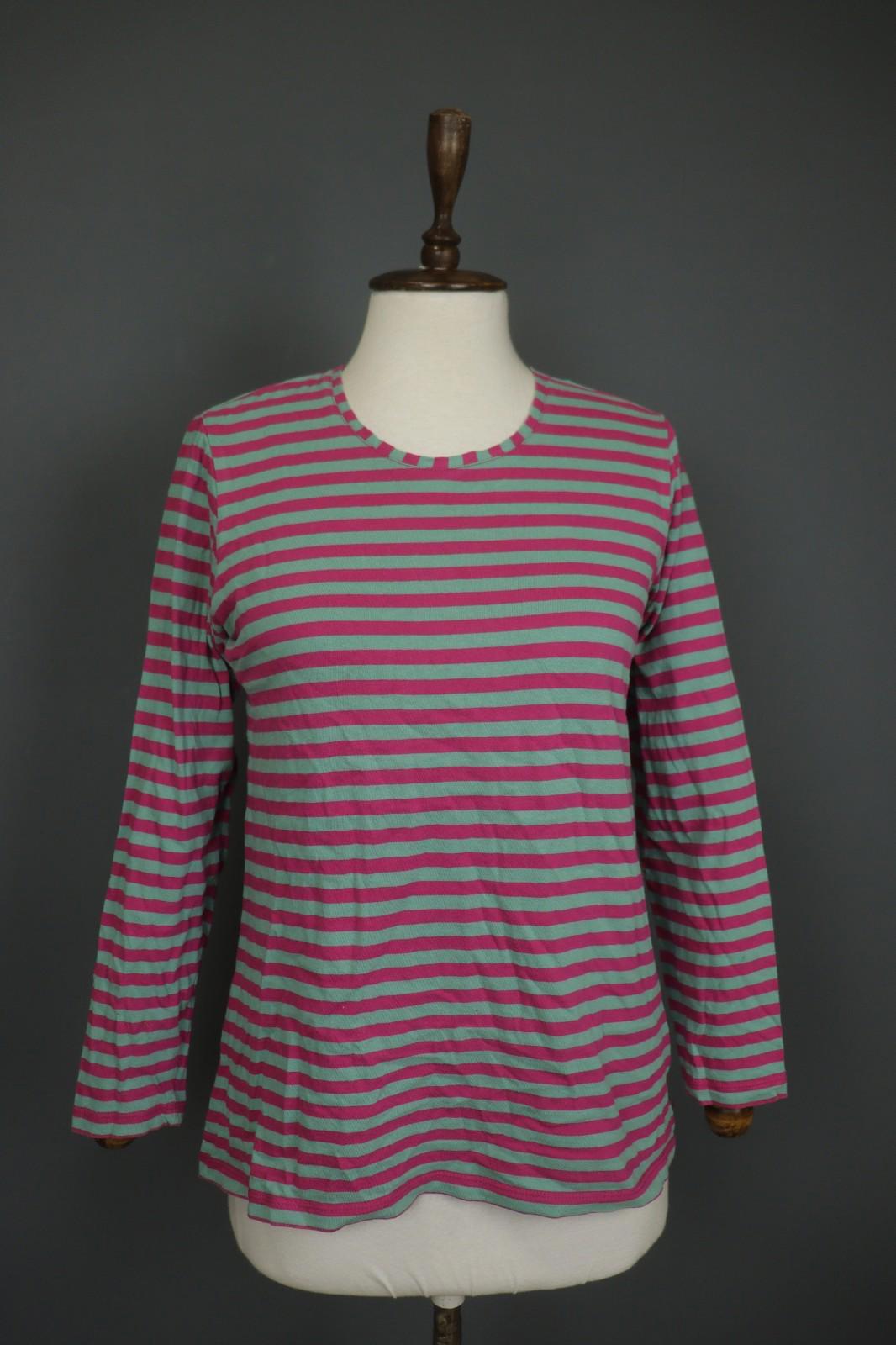 GUDRUN SJODEN Teal Pink Striped Casual Long Sleeve Pullover Blouse Top – Size S