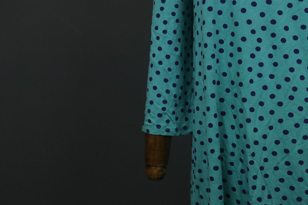 GUDRUN SJODEN Green Blue Polka Dot Round Neck Long Sleeve Tunic Dress – Size S