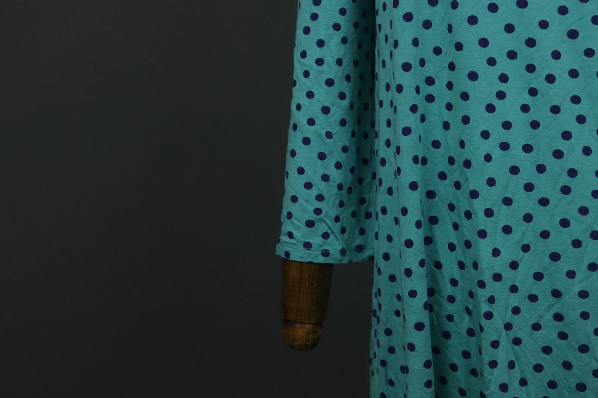 GUDRUN SJODEN Green Blue Polka Dot Round Neck Long Sleeve Tunic Dress – Size S