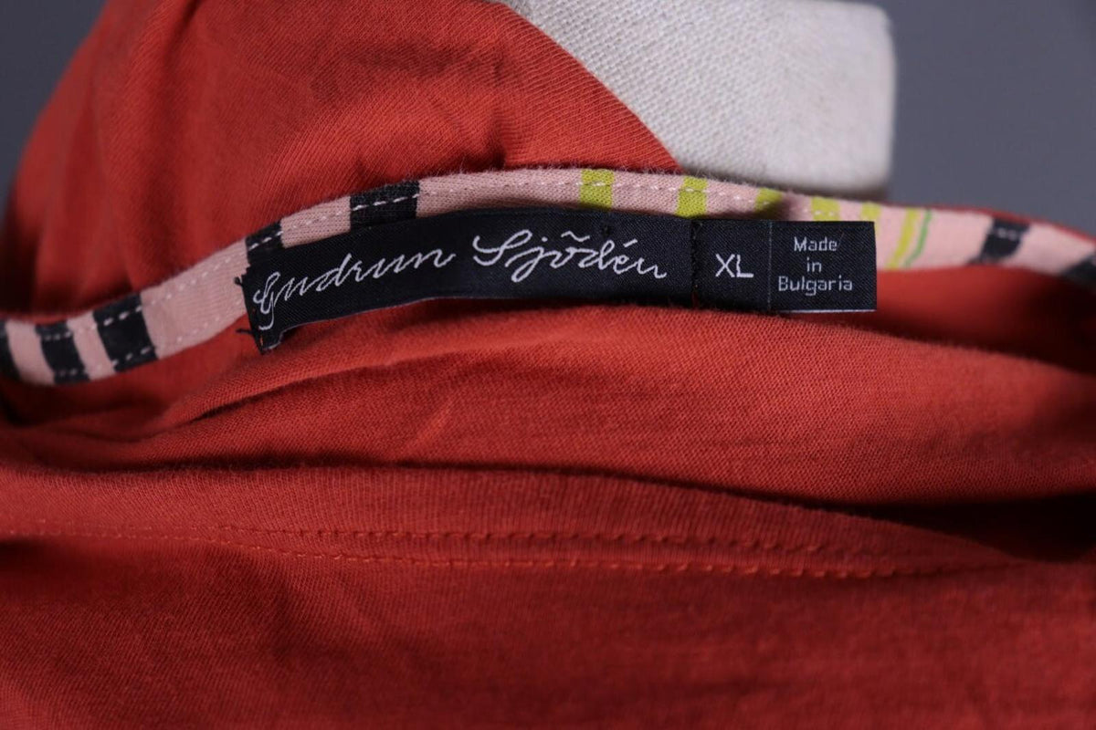 GUDRUN SJODEN Orange Lagenlook Relaxed Long Sleeve Blouson – Size XL