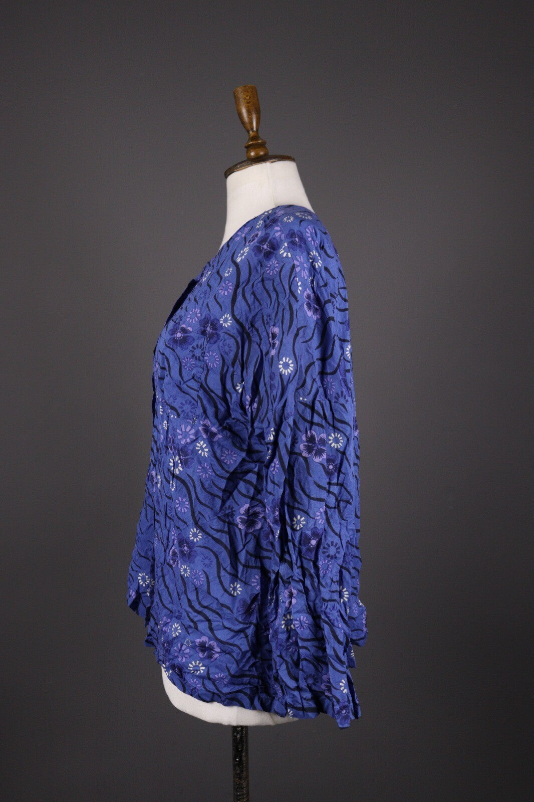 Gudrun Sjode Blue Floral Print Textured Liquid Buttoned Cardigan – Size L