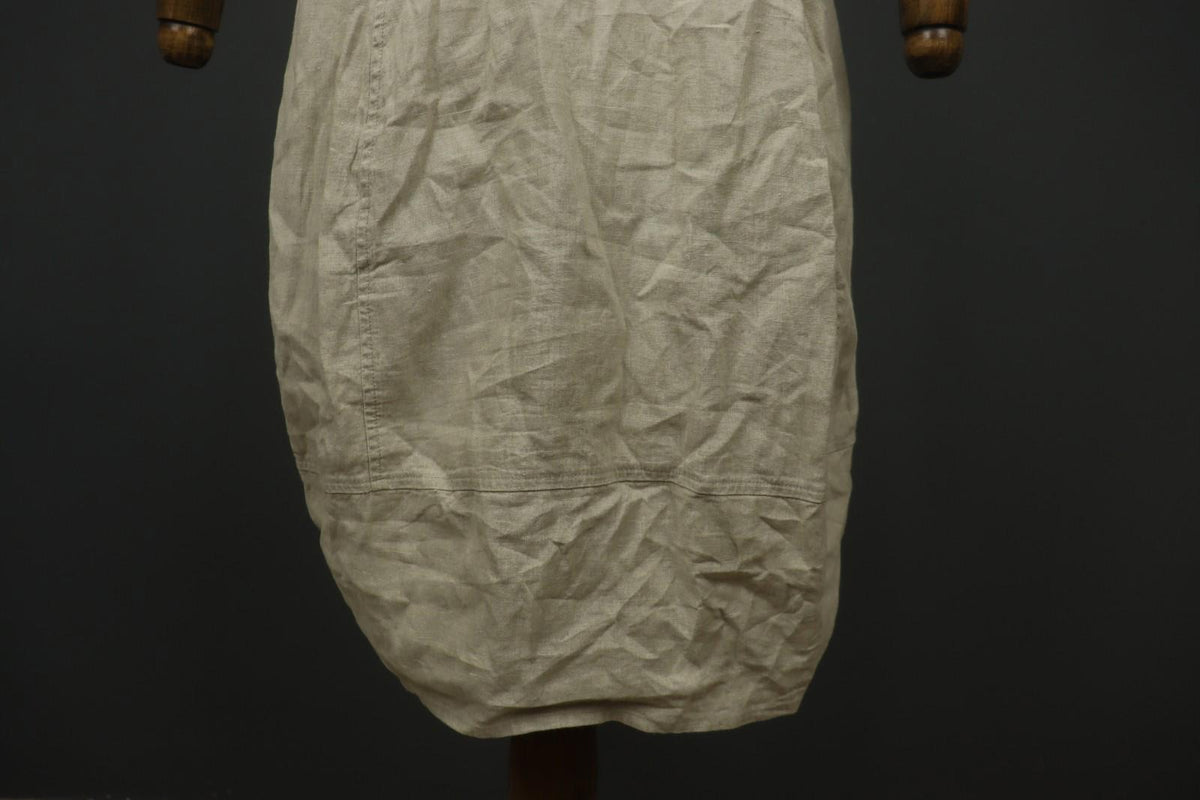 GRIZAS Beige 100% Linen Split Neck Short Sleeve Casual Summer Sheath Dress Sz L