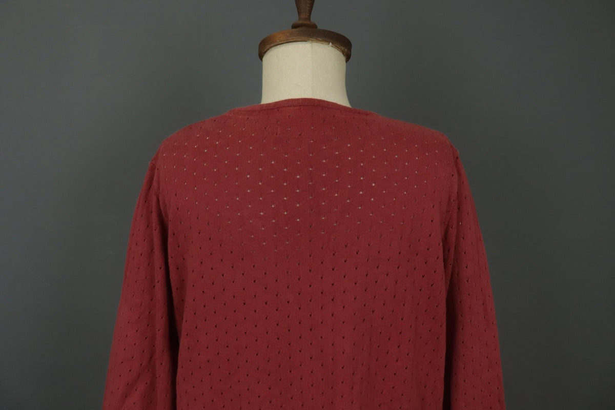 GUDRUN SJODEN Red Cotton Long Sleeve V-Neck Knitted Pullover Blouse Top – Size L