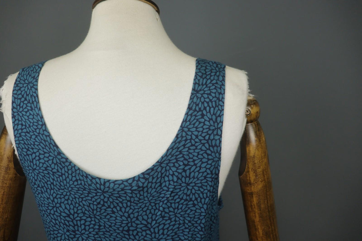 GUDRUN SJODEN Blue Modal Floral Stretch Sleeveless Scoop Neck Tank Dress – Size L