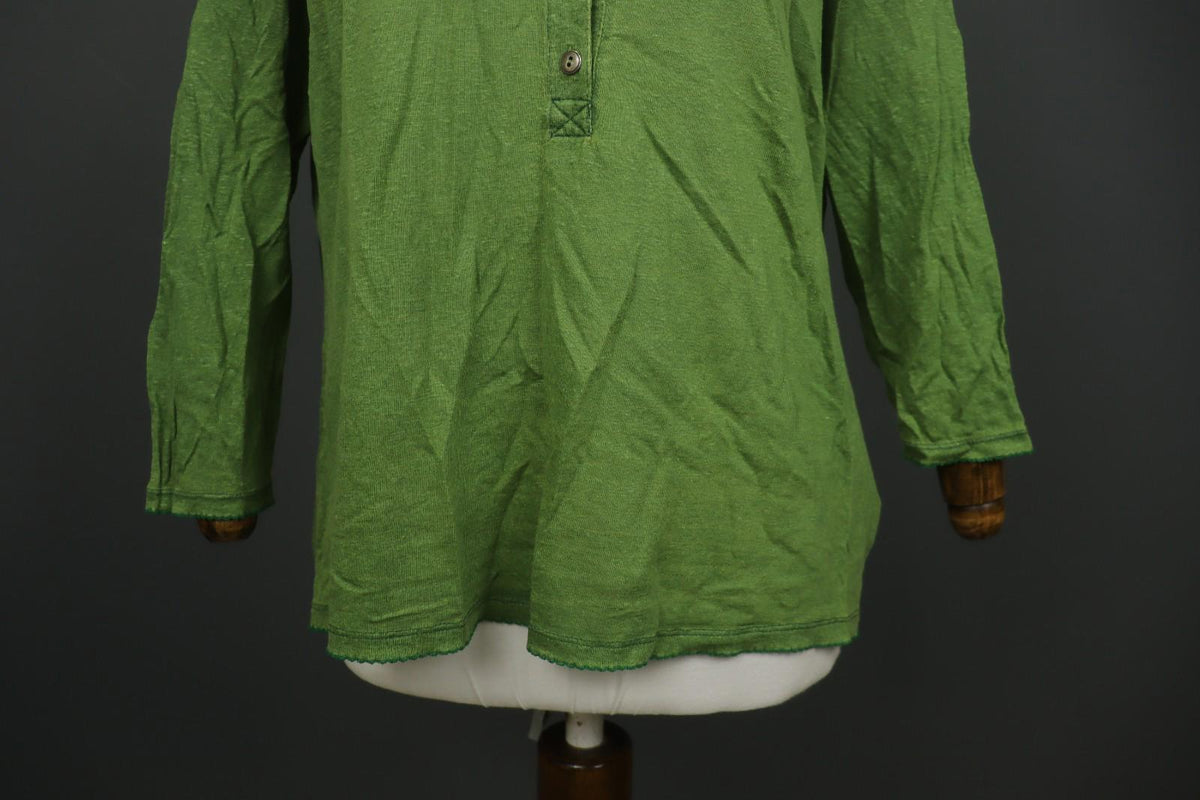 GUDRUN SJODEN Green Linen Long Sleeve Round Neck Button Front Shirt Top – Size L