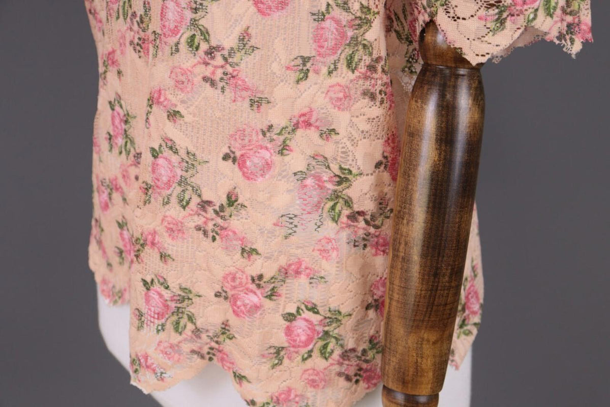 SEZANE Beige Floral Knit Mesh Short Sleeve Blouse Top Shirt – Size 36 / S