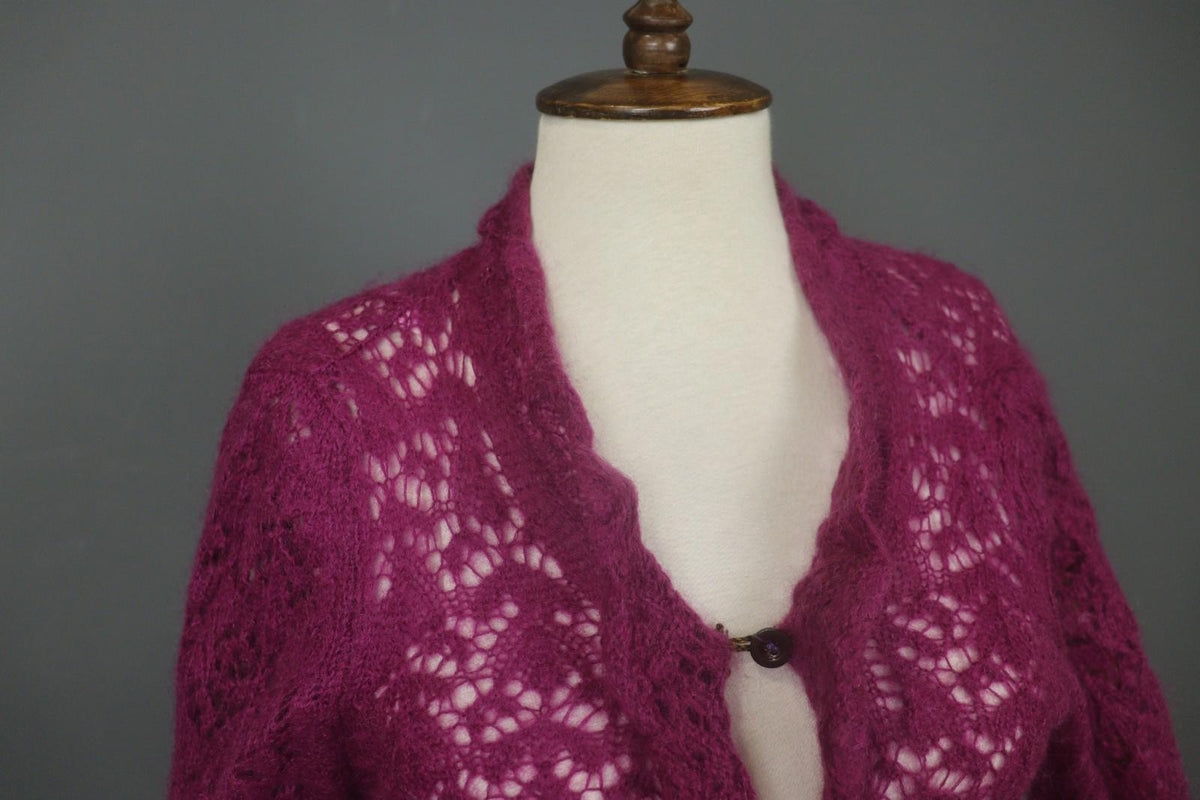 ANTHOLOGY AVOCA Pink Long Sleeve Button Front Asymmetrical Hem Crochet Dress