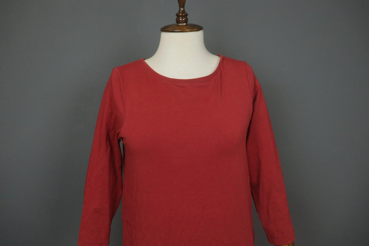 GUDRUN SJODEN Red Organic Cotton Long Sleeve Round Neck Sweater Dress – Size S