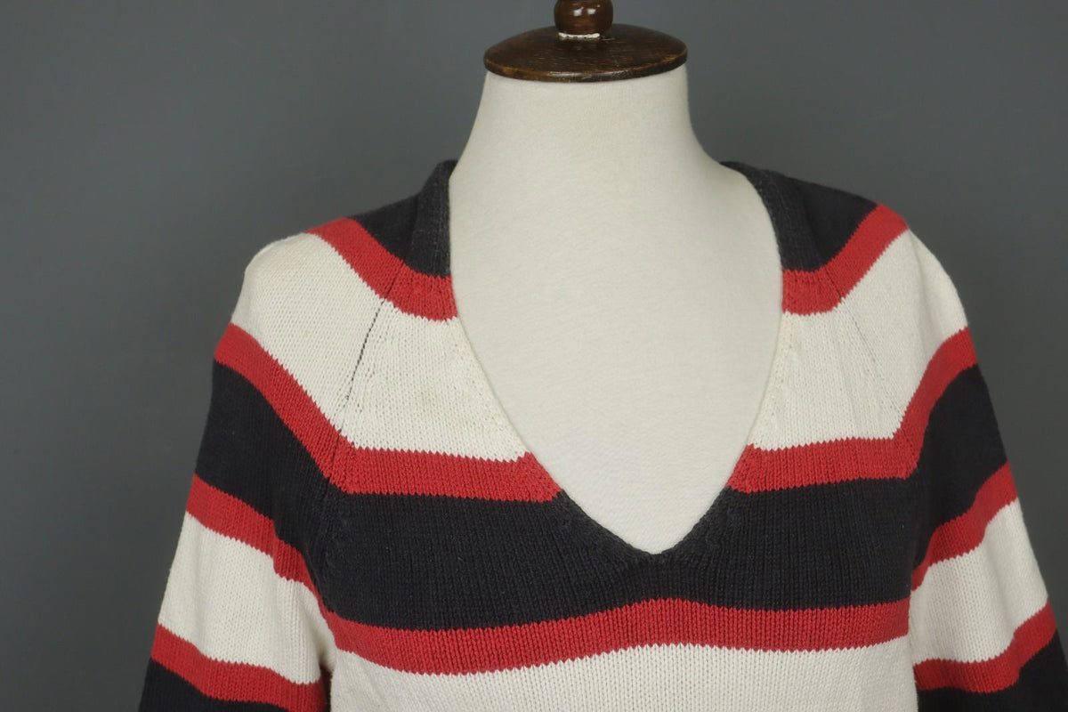 IRIS VON ARNIM Multicolor Striped Cotton Tight Knitted V-Neck Pullover Sweater