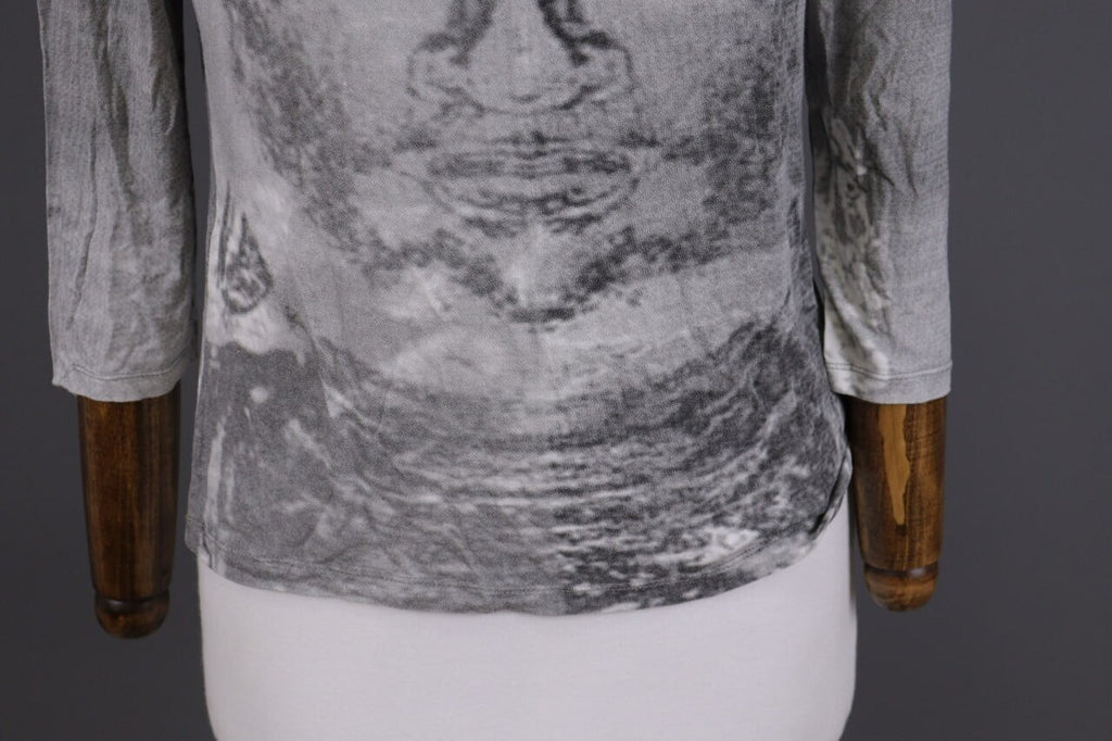 Sarah Pacini Gray Printed 3/4 Sleeve Lightweight Top Shirt One Size