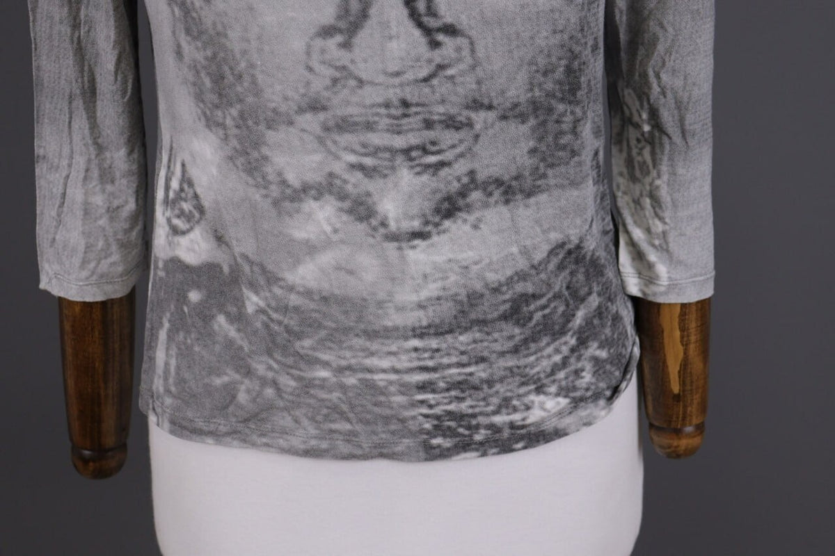 Sarah Pacini Gray Printed 3/4 Sleeve Lightweight Top Shirt One Size