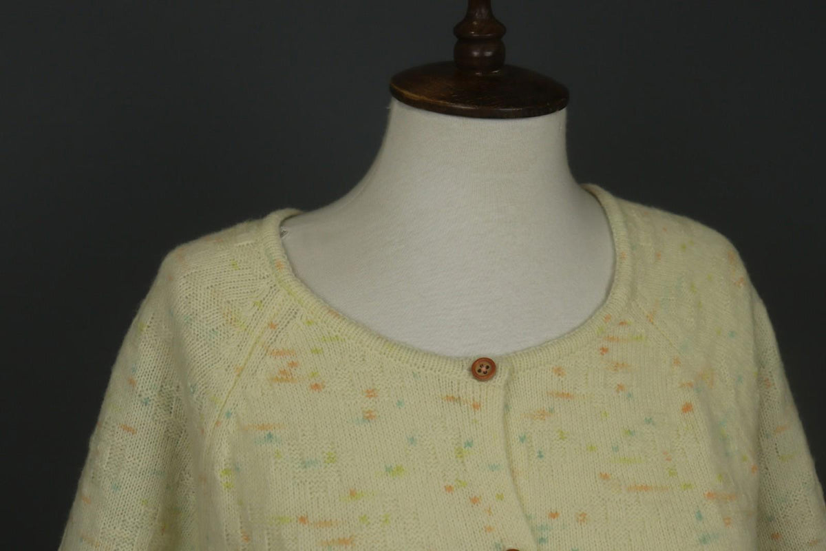 GUDRUN SJODEN Yellow Dotted 100% Wool Knitted Button Front Sweater Dress – Size M