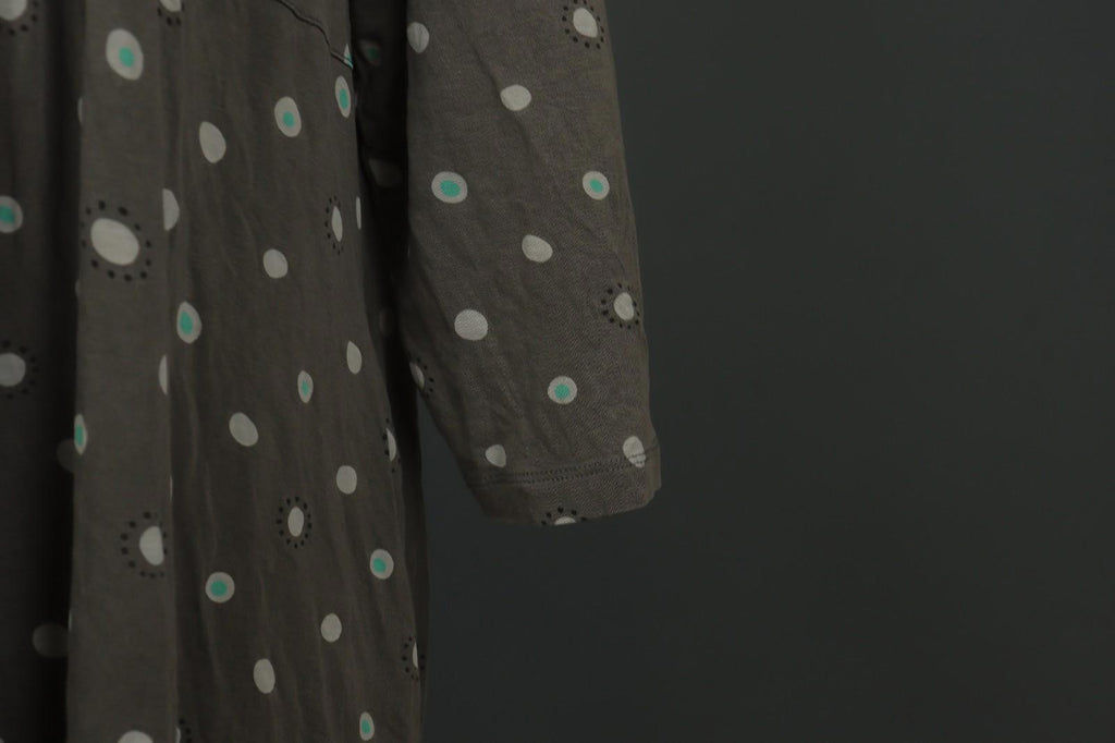 GUDRUN SJODEN Gray Polka Dot Lyocell Long Sleeve Round Neck Shift Dress – Size XL