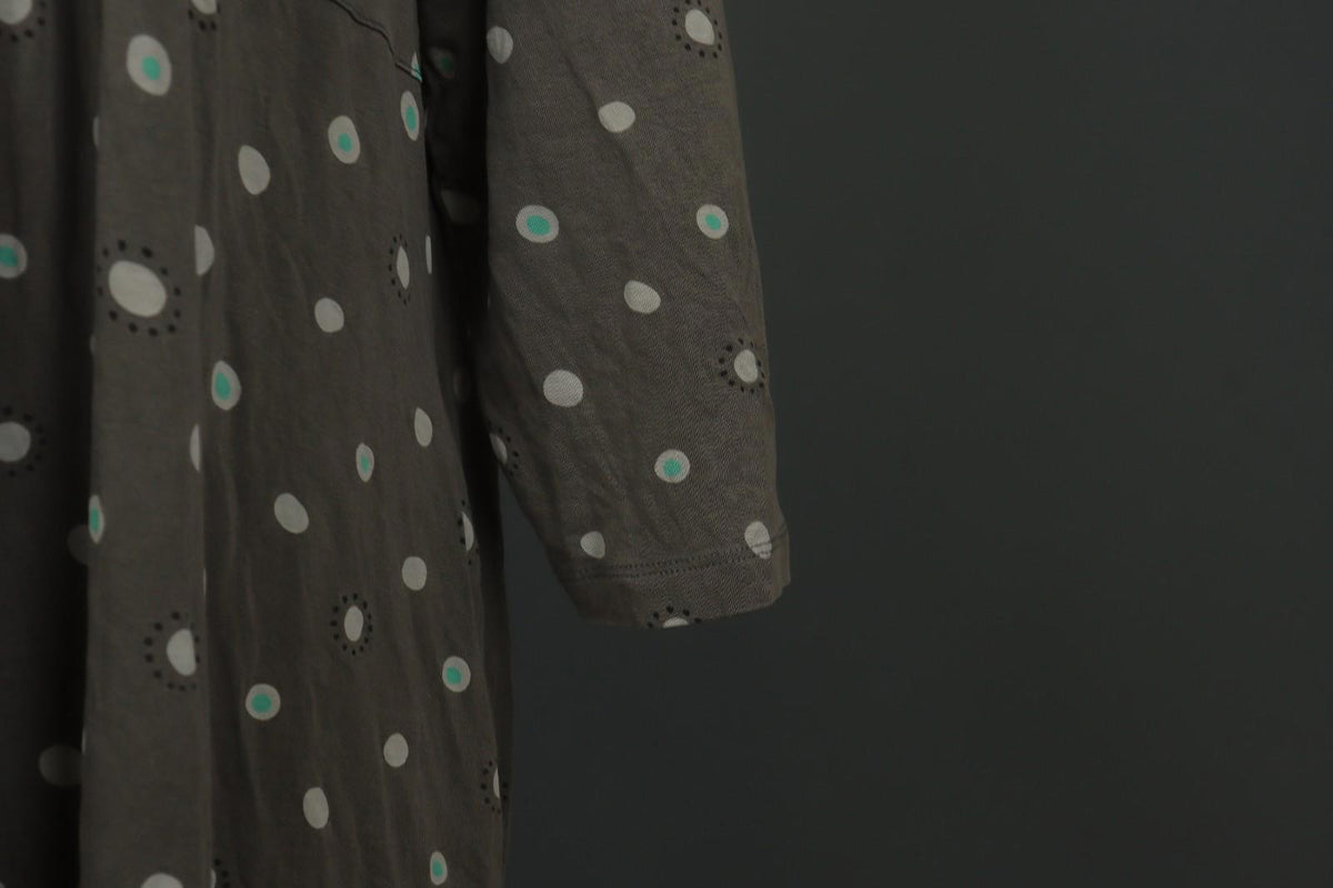 GUDRUN SJODEN Gray Polka Dot Lyocell Long Sleeve Round Neck Shift Dress – Size XL