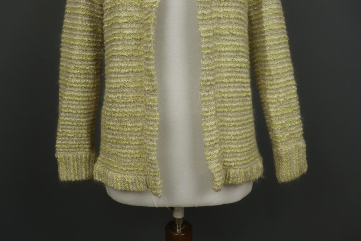 ESCADA Beige Knitted Casual Raglan Sleeve Metallic Open Front Cardigan – Size 38