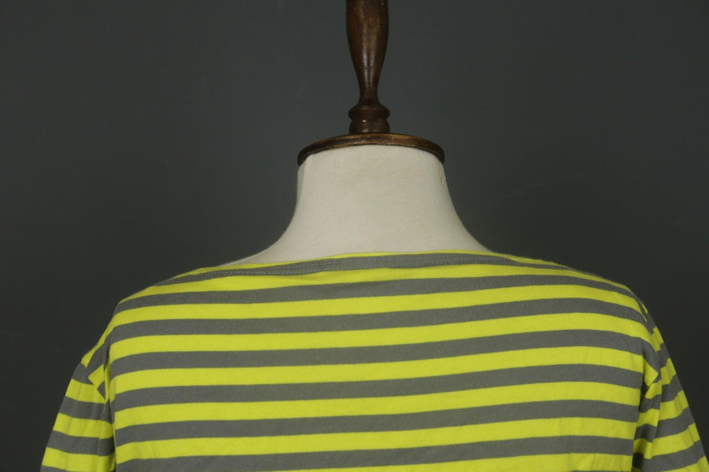 MARIMEKKO Original Yellow Gray Striped 100% Cotton 3/4 Sleeve Knit Top – Size L