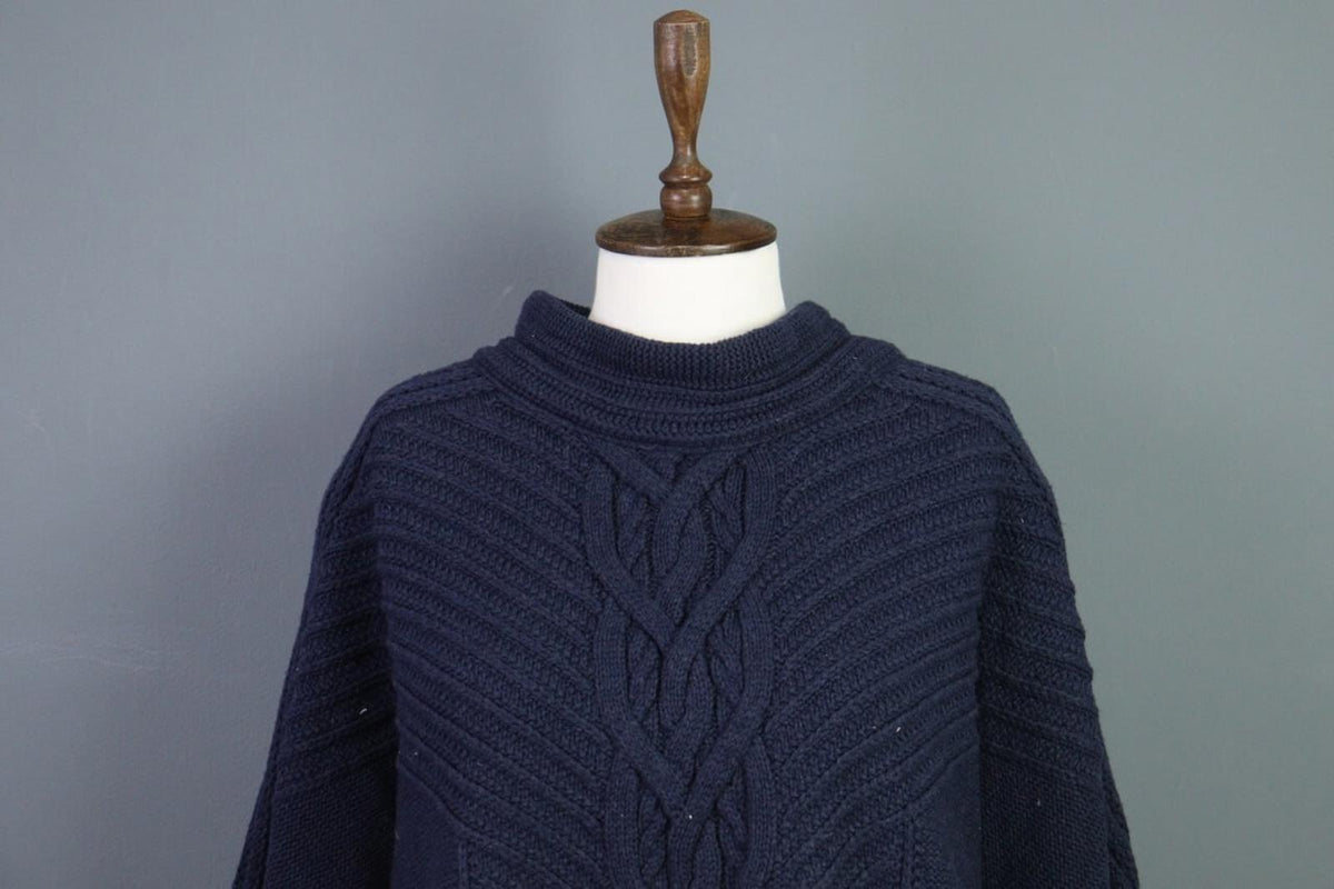 SAINT JAMES Blue Cable Wool Knit Poncho Lagenlook Sweater – Size OS