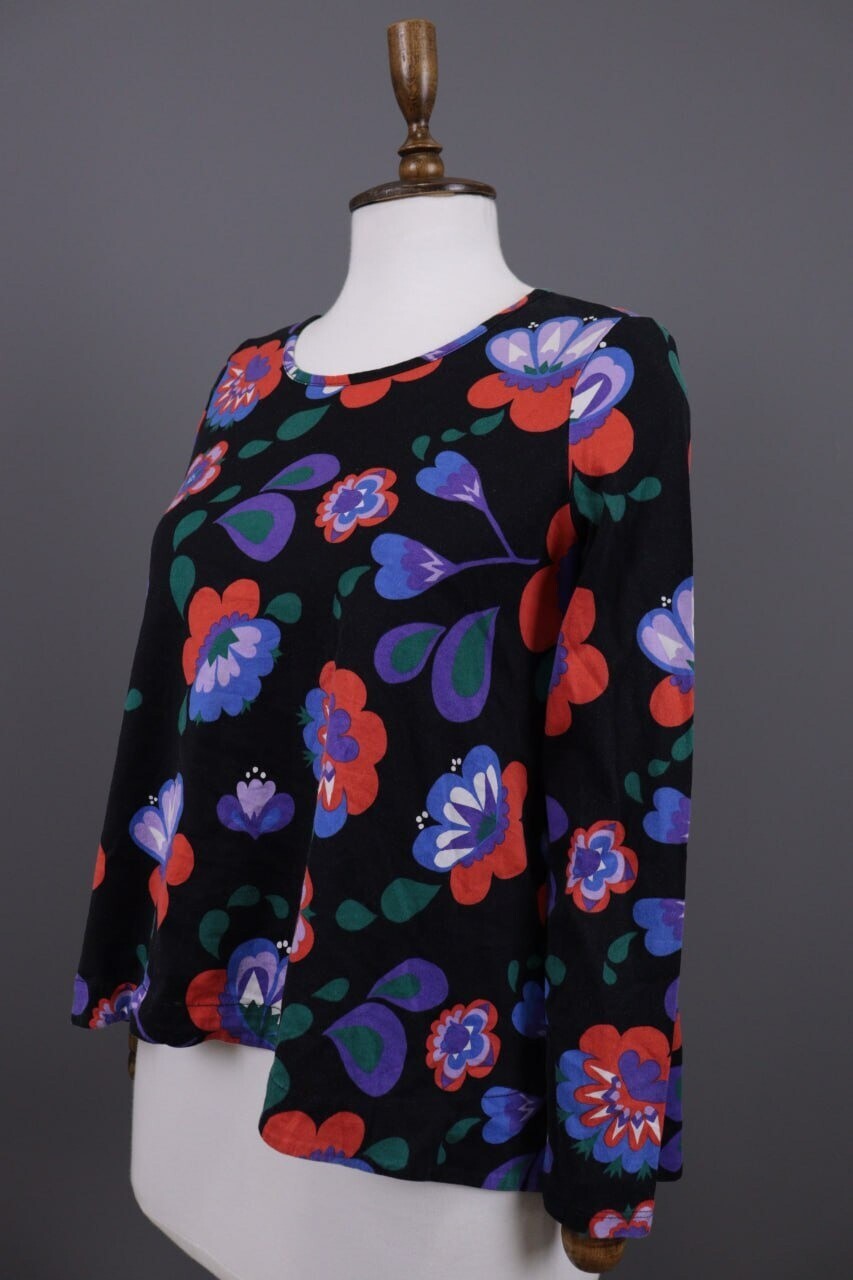 Marimekko Mukkamauija Black Lonk Sleeve Floral Summer Blouse Shirt – Size XS