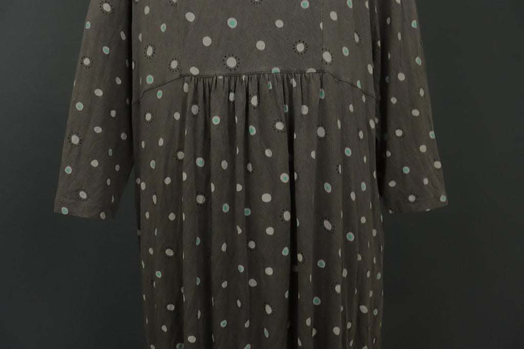 GUDRUN SJODEN Gray Polka Dot Lyocell Long Sleeve Round Neck Shift Dress – Size XL