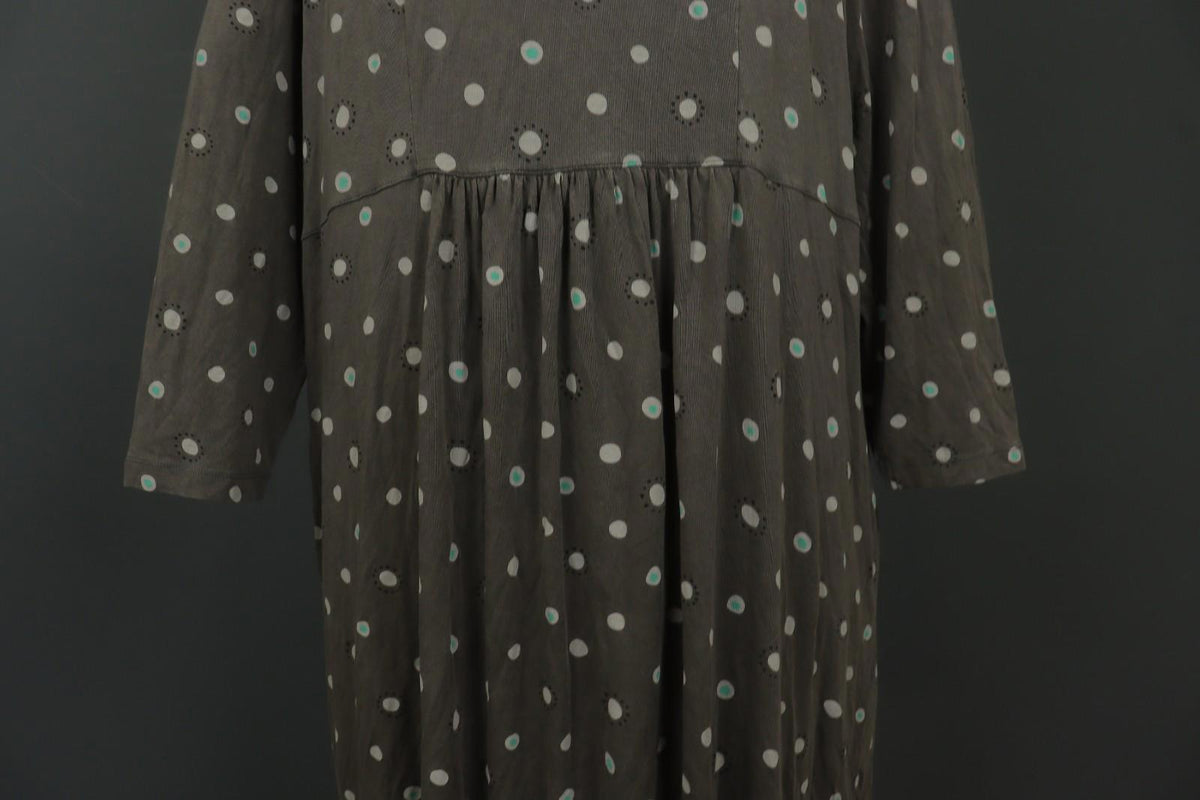 GUDRUN SJODEN Gray Polka Dot Lyocell Long Sleeve Round Neck Shift Dress – Size XL