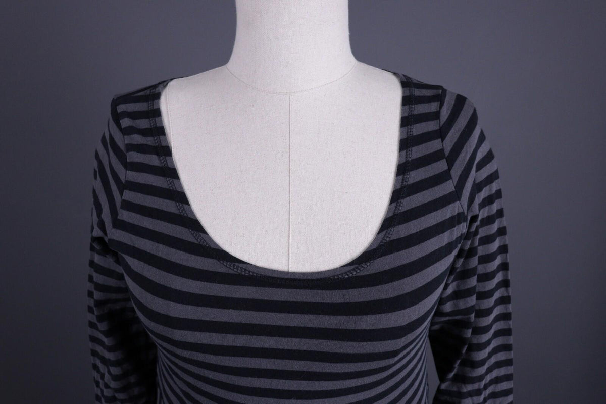 GUDRUN SJODEN Gray Stripe 3/4 Sleeve A-Line Midi Dress – Size S