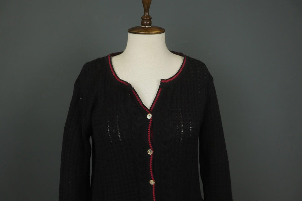 IVKO Black Viscose Open Knit Raglan Sleeve V-Neck Button Front Cardigan – Size 40