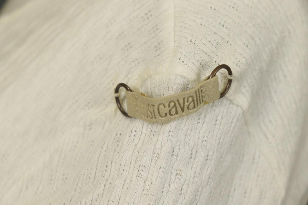 JUST CAVALLI White Knitted Long Sleeve V-Neck Stretch Pullover Sweater – Size 50