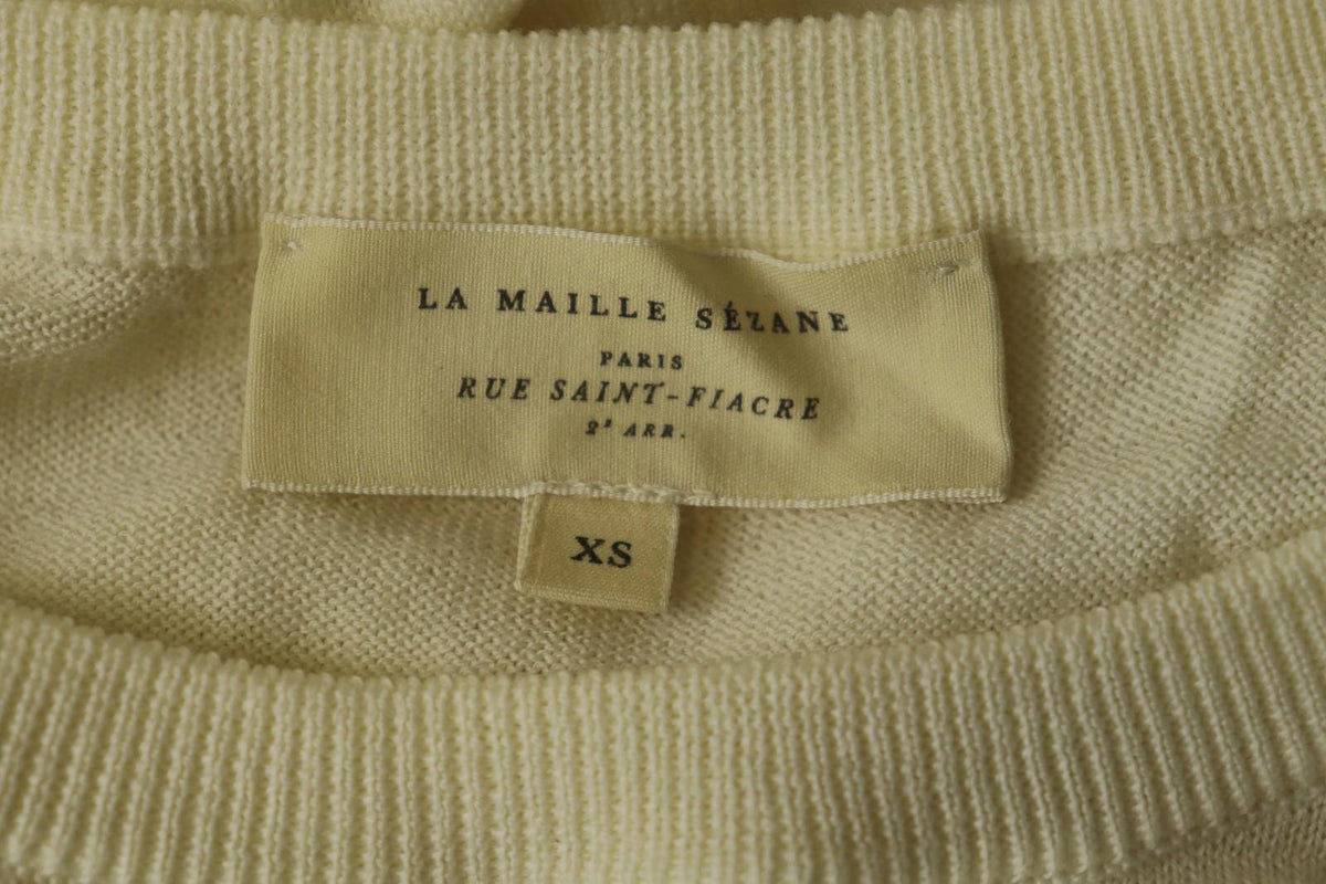 LA MAILLE SEZANE Cream Knitted Raglan Sleeve Crew Neck Pullover Sweater – Size XS